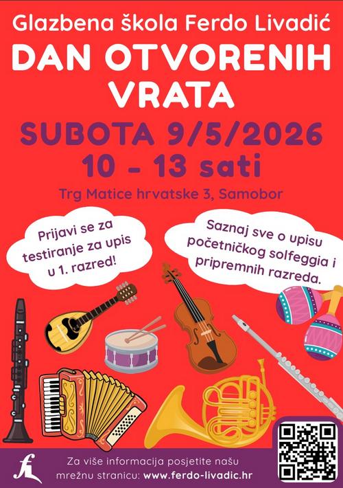 Poziv na Dan otvorenih vrata Glazbene škole Ferdo Livadić!